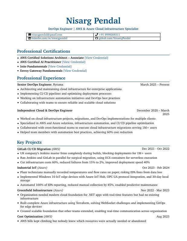 DevOps Combined Resume Preview