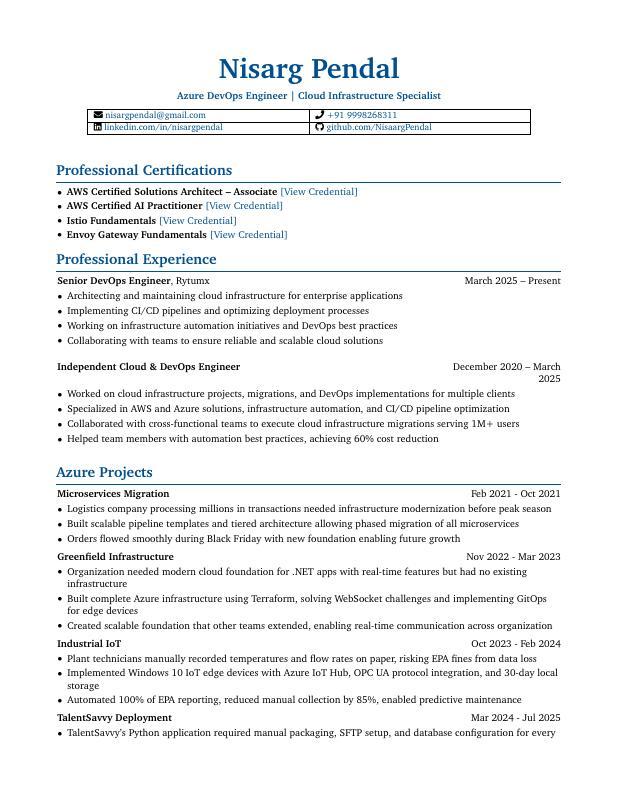 Azure Focused Resume Preview
